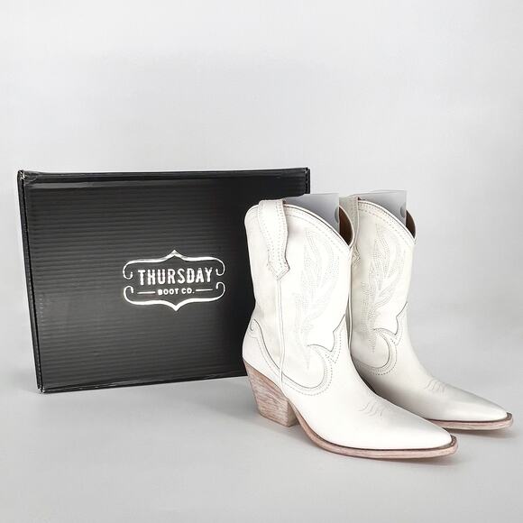 Thursday Boot Co. Sierra Western Boots White Leather Snip Toe Size 8 NWT - Picture 2 of 9